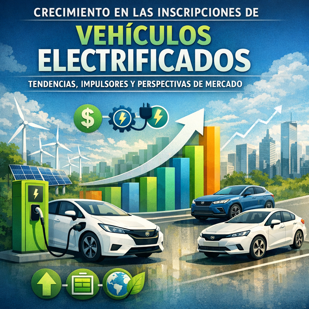 Gráfico de crecimiento de inscripciones de vehículos electrificados, mostrando tendencias, impulsores y perspectivas de merca