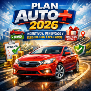 Plan Auto 2026 promotional graphic outlining car incentives, benefits, and eligibility criteria