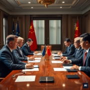 Posible eliminación de aranceles a los coches eléctricos chinos en la Unión Europea. «Imagen generada por IA, cumplimiento EU AI Act»