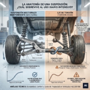 La Anatomía de una Suspensión Multibrazo vs. Eje de Torsión: ¿Cuál Sobrevive Mejor al Uso Diario Intensivo?. «Imagen generada por IA, cumplimiento EU AI Act»
