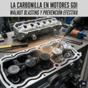 La carbonilla en motores GDI: Análisis técnico del Walnut Blasting y estrategias de prevención efectiva. «Imagen generada por IA, cumplimiento EU AI Act»