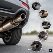 5 claves para detectar si el tubo de escape de tu coche está fallando. «Imagen generada por IA, cumplimiento EU AI Act»
